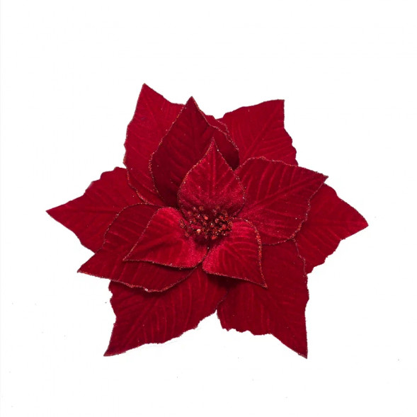 Декоративный цветок Пуансеттия 28 см., красный, на клипсе, Christmas DeLuxe (89560) 