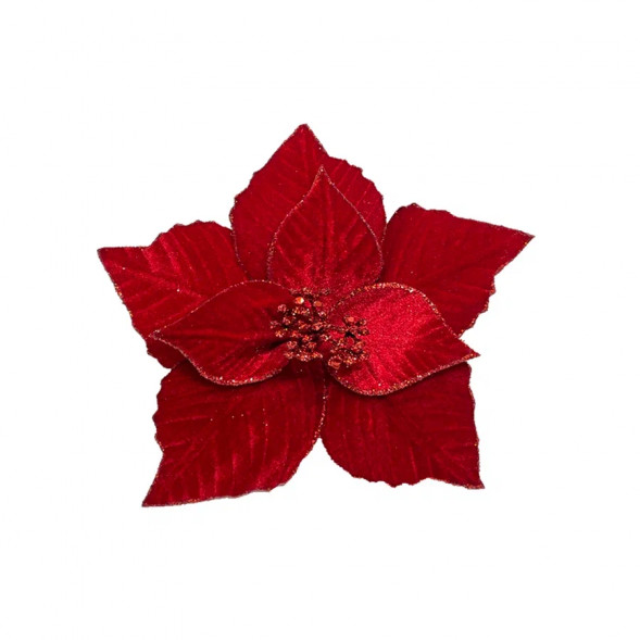 Декоративный цветок Пуансеттия 20 см., красный, на клипсе, Christmas DeLuxe (89561) 