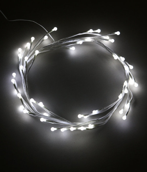 Светодиодная флористика Венок - ветка 30см., 220V, 48 холодных белых LED ламп, белый провод, Beauty Led (LC176L-B048A-289) 
