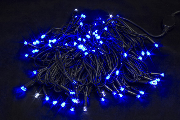 Светодиодная нить с мерцающим диодом 10 м., 100 синих LED, черный каучук IP 65, соединяемая, Winner (b.01.7B.100.F+) 