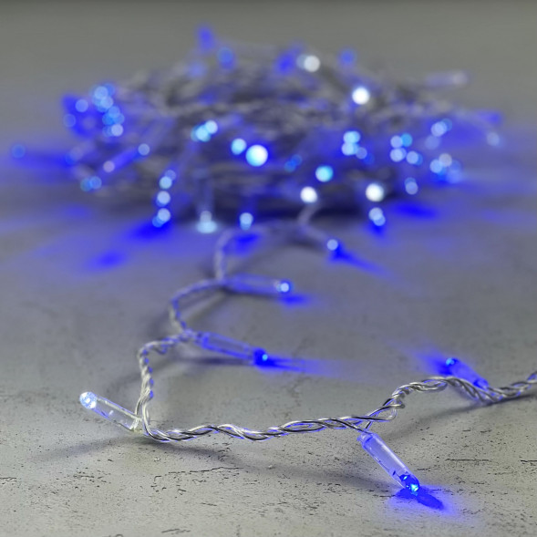 Светодиодная гирлянда с колпачком 100 синих LED ламп 10 м., мерцание, 24В., прозрачный провод ПВХ, IP65, LTC (PST100BLWCAP-10-1B) 