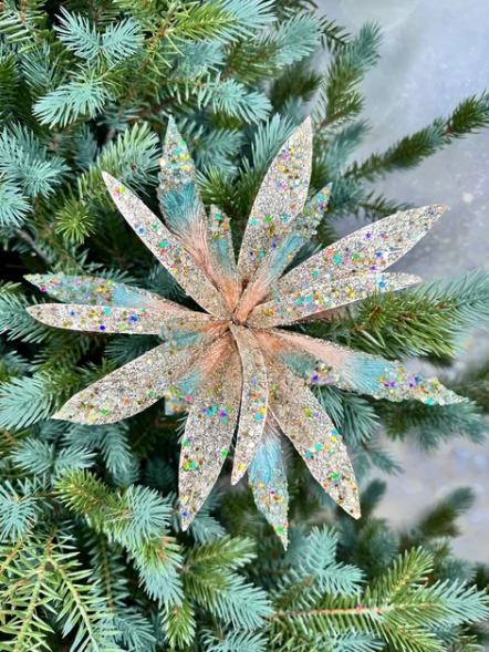 Ветвь-цветок Кариота бирюзовая 30 см., 1 шт., Christmas DeLuxe (86735)  