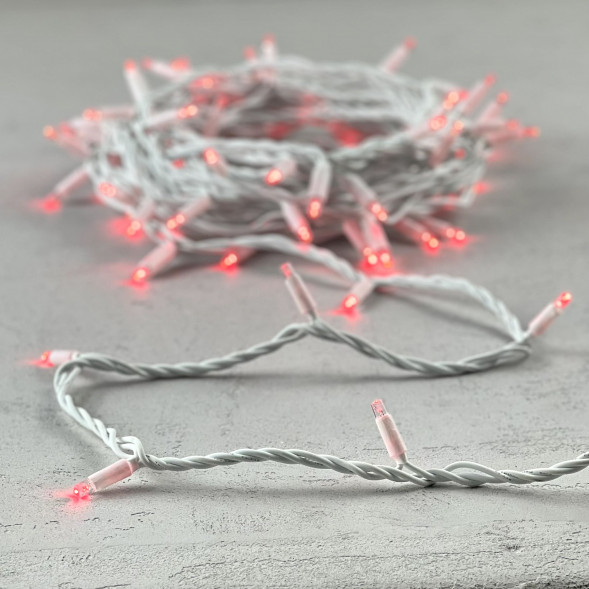 Светодиодная гирлянда с колпачком 75 красных LED ламп 10 м., 24В., белый каучуковый провод, IP65,  LTC (LL75-8-1R) 