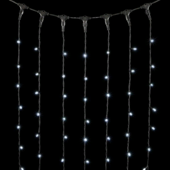 Светодиодный занавес с колпачком 1*6 м., 600 белых LED ламп, каучуковый черный провод, IP65, Beauty Led (LL601-1-2W) 
