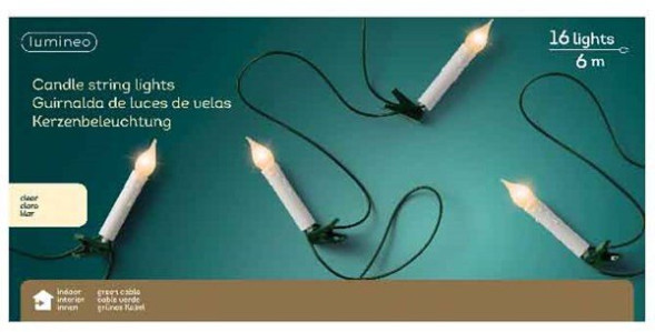 Светодиодная гирлянда в форме свечи 7.5 м., 220 V., 16 LED ламп, зеленый ПВХ, Kaemingk (490800) 