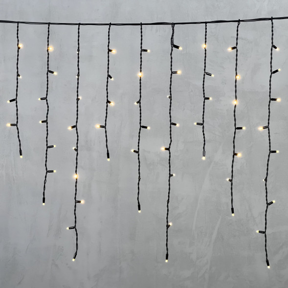 Светодиодная бахрома с колпачком 3,2*0,9 м., 168 теплых белых LED ламп, каучуковый черный провод, LTC (LL168-1-2WW) 