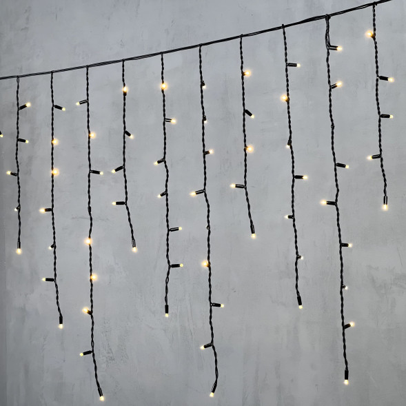 Светодиодная бахрома с колпачком 3,2*0,9 м., 168 теплых белых LED ламп, каучуковый черный провод, LTC (LL168-1-2WW) 