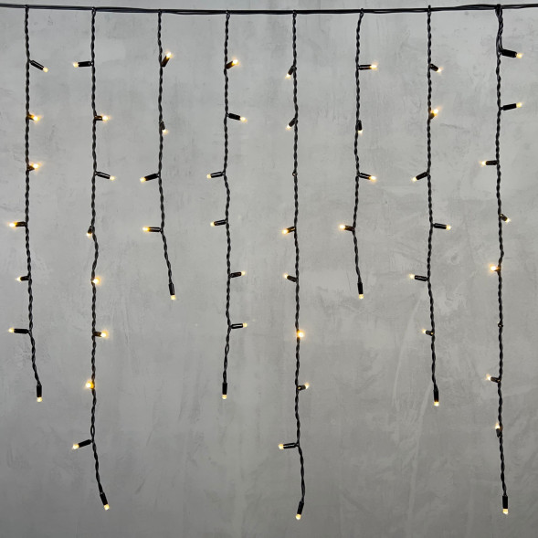 Светодиодная бахрома с колпачком 3,2*0,9 м., 168 теплых белых LED ламп, каучуковый черный провод, LTC (LL168-1-2WW) 