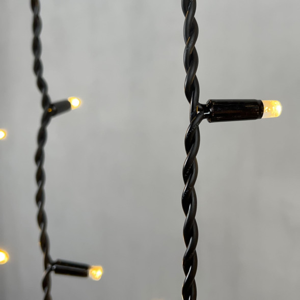 Светодиодная бахрома с колпачком 3,2*0,9 м., 168 теплых белых LED ламп, каучуковый черный провод, LTC (LL168-1-2WW) 