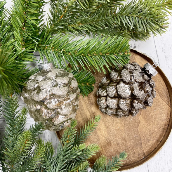 Елочное украшение Шишка от белки 10 см., светло-бежевый, стекло, 1 шт., Christmas DeLuxe (88122/2) 