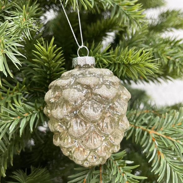 Елочное украшение Шишка от белки 10 см., светло-бежевый, стекло, 1 шт., Christmas DeLuxe (88122/2) 
