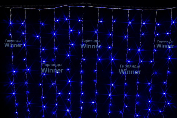 Занавес с мерцающим диодом 3*2 м., 220V, 360 синих LED ламп, соединяемый, прозрачный провод, Winner Light (B.03.5T.360+) 