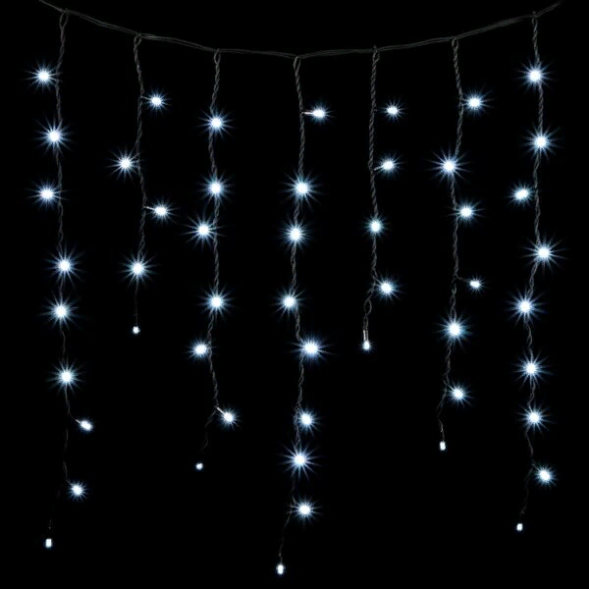 Светодиодная бахрома с колпачком 3,2*0,9 м., 168 белых LED ламп, каучуковый черный провод, LTC (LL168-1-2W) 