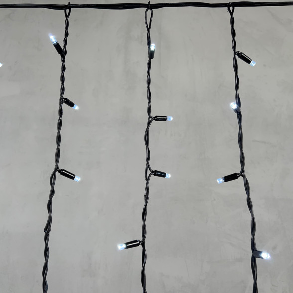 Светодиодная бахрома с колпачком 3,2*0,9 м., 168 белых LED ламп, каучуковый черный провод, LTC (LL168-1-2W) 