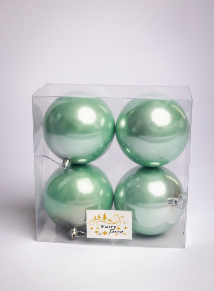 Набор пластиковых шаров Глория 100 мм., мятный перламутр, 4 шт., ЕлкиТорг (150421) оптом