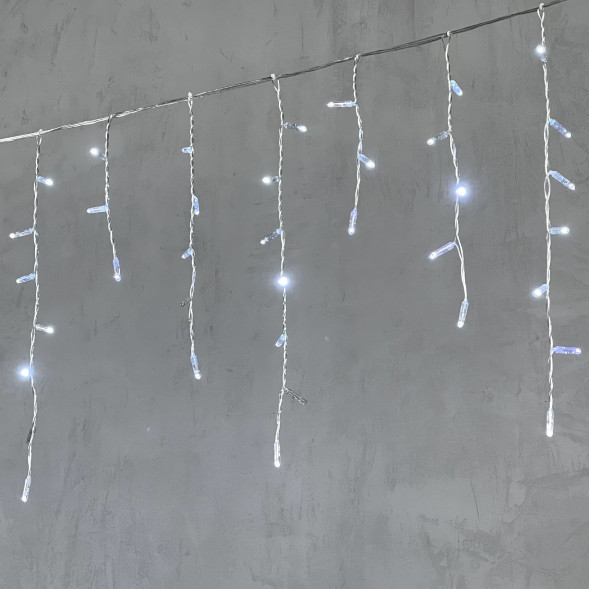  Светодиодная бахрома с колпачком 3,1*0,5 м., 120 холодных белых LED ламп, мерцание, прозрачный провод ПВХ, IP65, LTC (PIL120BLWCAP-10-2W) 