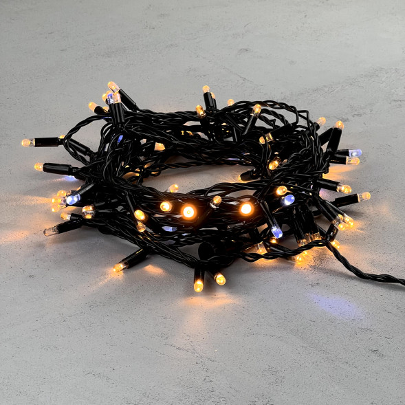 Светодиодная гирлянда с колпачком 100 экстра теплых белых LED ламп 10 м., мерцание, 24В., черный провод ПВХ, IP65, LTC (PST100BLWCAP-11-1EWW) 