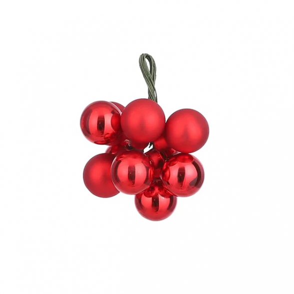 Гроздь стеклянных шаров Ягодный хоровод 2 см., 10 шт., красный,  Christmas DeLuxe (86374) 