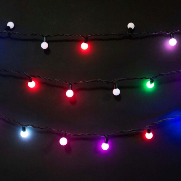 Светодиодная гирлянда шарики Fiesta, 10 м., 100 RGB LED ламп 23 мм, черный каучук, LTC (RGB BB100-2-2RGB) 