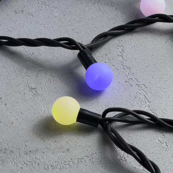 Светодиодная гирлянда шарики Fiesta, 10 м., 100 RGB LED ламп 23 мм, черный каучук, LTC (RGB BB100-2-2RGB) 