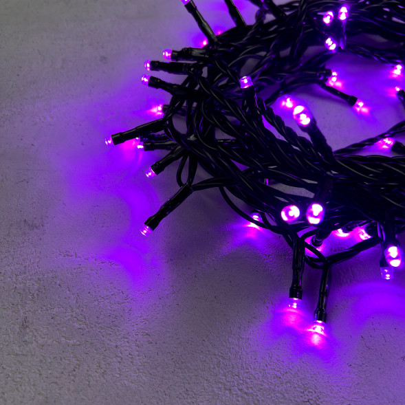 Светодиодная нить 100 пурпурных LED ламп, 10 м., 24В., черный провод ПВХ, Beauty Led (PST100-11-1PU) 
