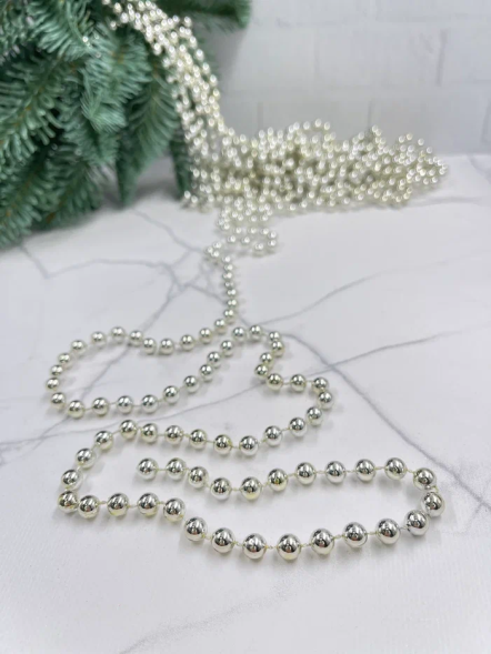 Пластиковые бусы Бисер 8 мм.*10 м., серебро, Christmas DeLuxe (89710) 