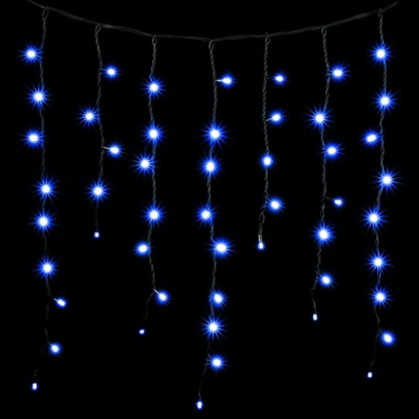 Светодиодная бахрома с колпачком 3,2*0,9 м., 168 синих LED ламп, каучуковый черный провод, LTC (LL168-1-2B) 