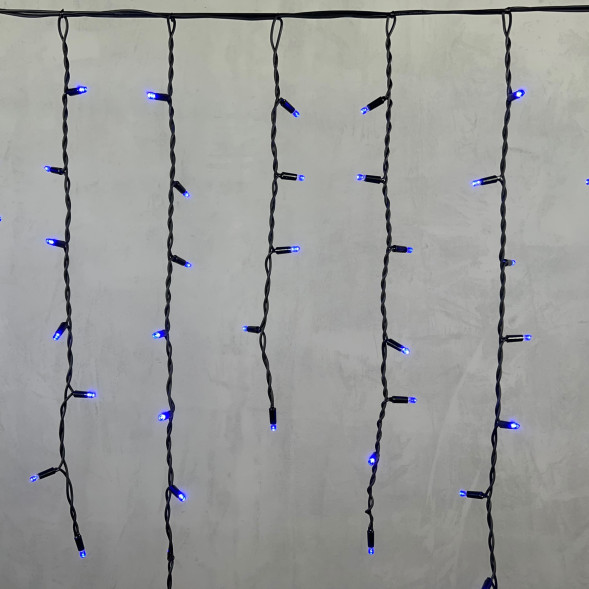 Светодиодная бахрома с колпачком 3,2*0,9 м., 168 синих LED ламп, каучуковый черный провод, LTC (LL168-1-2B) 