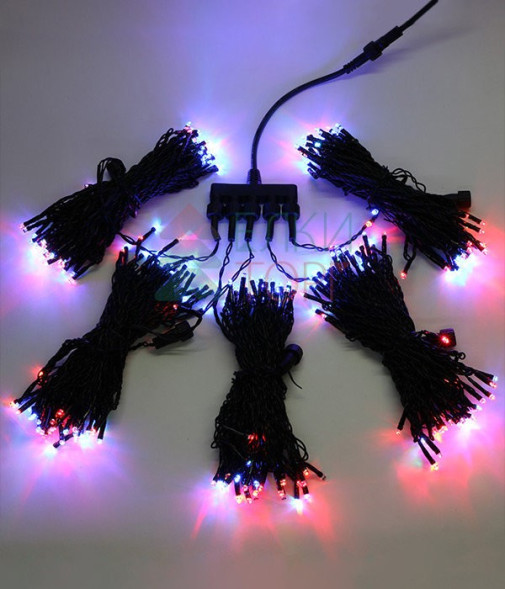 Комплект гирлянды на деревья с контроллером 50 м., 5 лучей по 10 м., 500 RGB LED ламп, черный силикон, Beauty Led (KFT300-10-1RGBBK) 