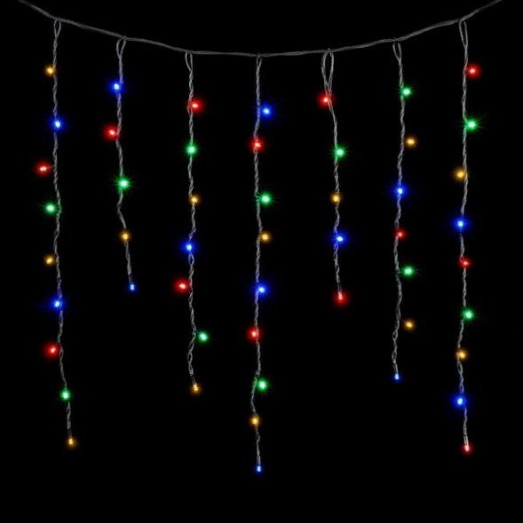Светодиодная бахрома с колпачком 3,2*0,9 м., 168 разноцветных LED ламп, каучуковый черный провод, LTC (LL168-1-2M) 