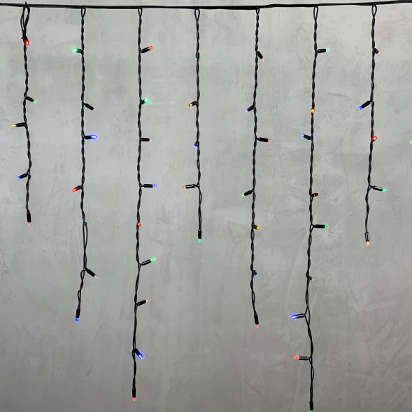 Светодиодная бахрома с колпачком 3,2*0,9 м., 168 разноцветных LED ламп, каучуковый черный провод, LTC (LL168-1-2M) 