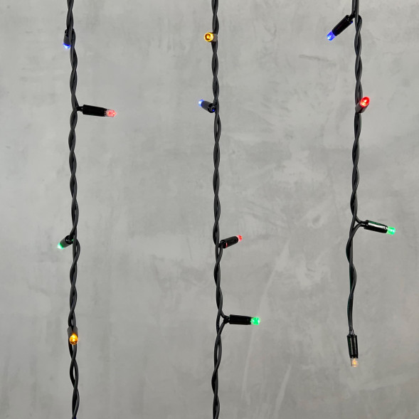 Светодиодная бахрома с колпачком 3,2*0,9 м., 168 разноцветных LED ламп, каучуковый черный провод, LTC (LL168-1-2M) 