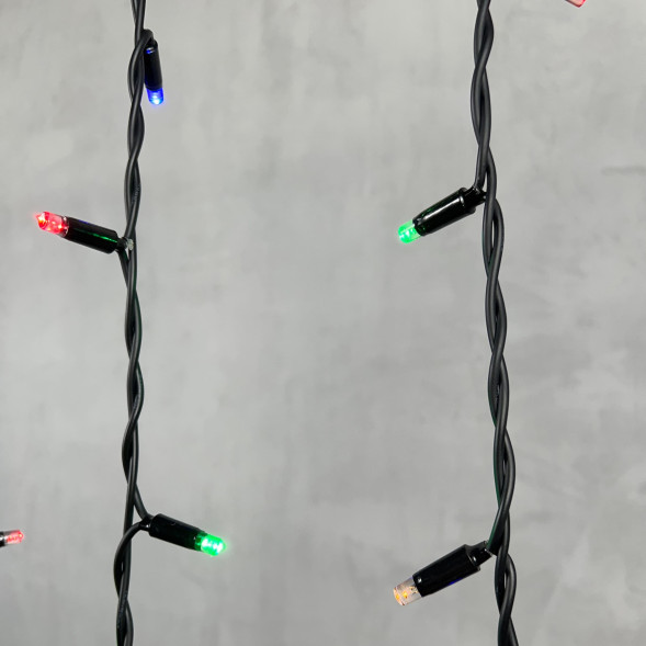 Светодиодная бахрома с колпачком 3,2*0,9 м., 168 разноцветных LED ламп, каучуковый черный провод, LTC (LL168-1-2M) 