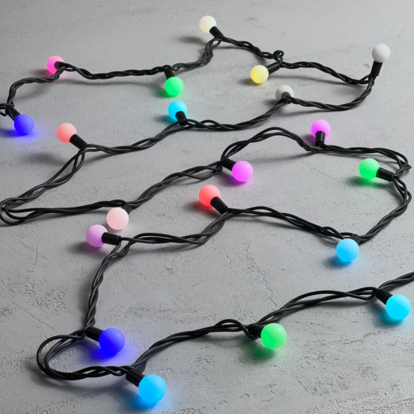 Светодиодная гирлянда шарики Fiesta, 7 м., 75 RGB LED ламп 23 мм, черный каучук, Beauty Led (RGB BB75-2-2RGB) 