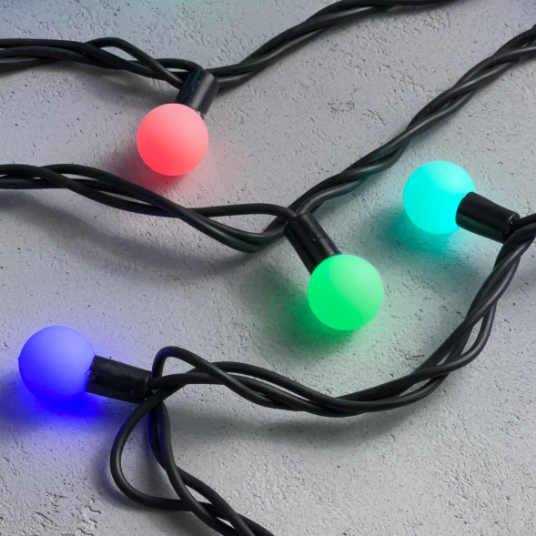 Светодиодная гирлянда шарики Fiesta, 7 м., 75 RGB LED ламп 23 мм, черный каучук, Beauty Led (RGB BB75-2-2RGB) 