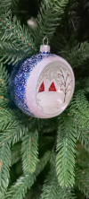 С2339/2 Стеклянный шар Домики 75 мм., синий,  Ёлочка