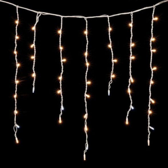 Светодиодная бахрома с колпачком 3,2*0,9 м., 168 теплых белых LED ламп, мерцание, каучуковый белый провод, LTC (LL168BLW-8-2WW) 