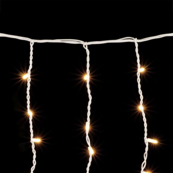 Светодиодная бахрома с колпачком 3,2*0,9 м., 168 теплых белых LED ламп, мерцание, каучуковый белый провод, LTC (LL168BLW-8-2WW) 