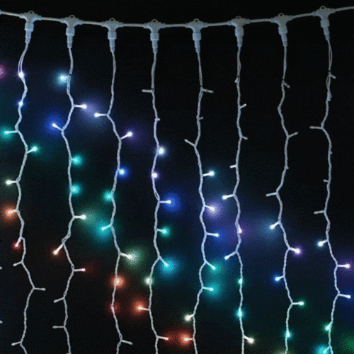 Светодиодный занавес  1*3 м., 420 разноцветных LED ламп, 24В., каучуковый белый провод, IP65, AUG420-8-1EPRGB 
