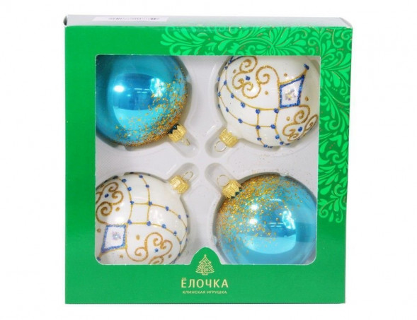 С1790/2 Набор стеклянных шаров Тайна 4 шт., 75 мм., голубой,  Ёлочка оптом