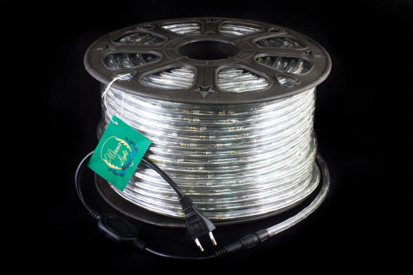 Дюралайт круглый Ø 10.5 мм., 220V, 3-жилы, теплые белые LED лампы 24 шт на 1 м., бухта 100 м, силикон, Winner (05.100.10,5.24WW) 