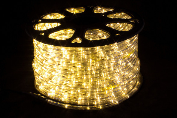 Дюралайт круглый Ø 10.5 мм., 220V, 3-жилы, теплые белые LED лампы 24 шт на 1 м., бухта 100 м, силикон, Winner (05.100.10,5.24WW) 