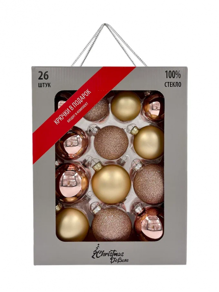 Набор стеклянных шаров Розовое шампанское 26 шт., Christmas DeLuxe (86457) 