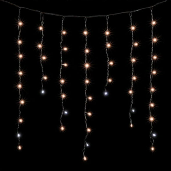 Светодиодная бахрома с колпачком 3,2*0,9 м., 168 экстра теплых белых LED ламп, мерцание, каучуковый черный провод, LTC (LL168BLW-1-2EWW) 