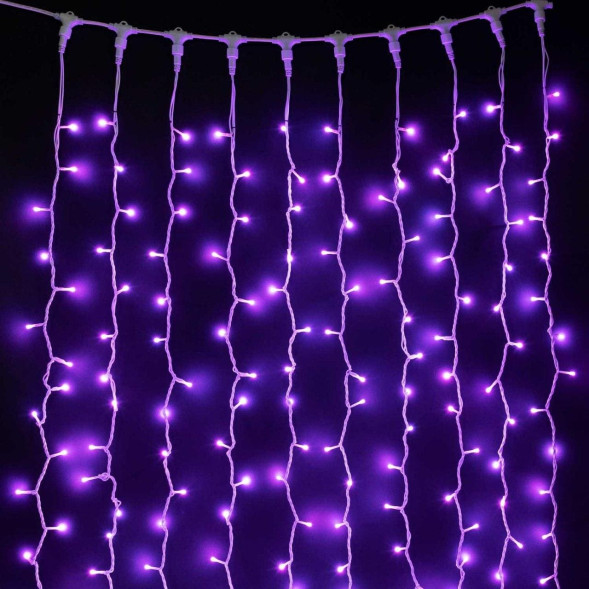 Светодиодный занавес 3*1 м., 350 разноцветных LED ламп, 24В., каучуковый белый провод, IP65, (AUG350-8-1EPRGB) 