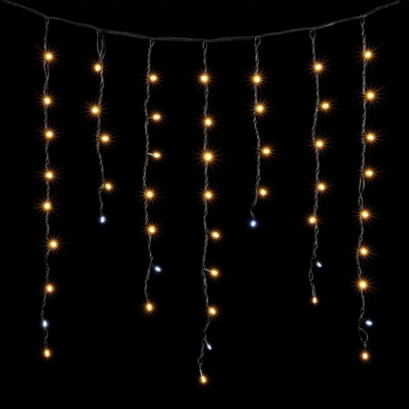 Светодиодная бахрома с колпачком 3,2*0,9 м., 168 теплых белых LED ламп, мерцание, каучуковый черный провод, LTC (LL168BLW-1-2WW) 