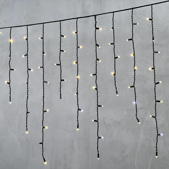 Светодиодная бахрома с колпачком 3,2*0,9 м., 168 теплых белых LED ламп, мерцание, каучуковый черный провод, LTC (LL168BLW-1-2WW) 