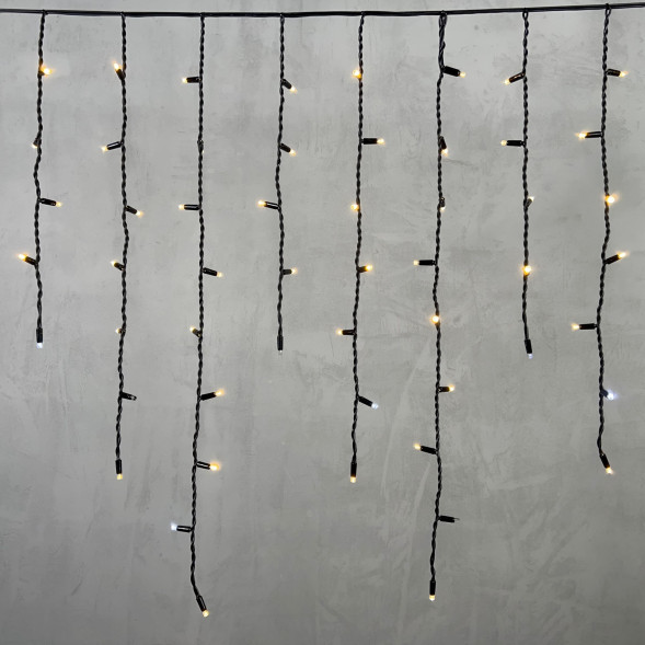 Светодиодная бахрома с колпачком 3,2*0,9 м., 168 теплых белых LED ламп, мерцание, каучуковый черный провод, LTC (LL168BLW-1-2WW) 