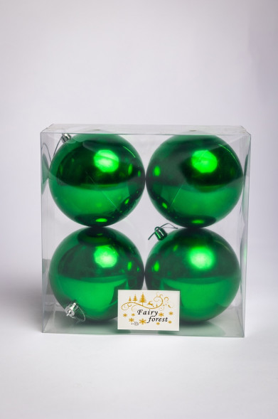 Набор пластиковых шаров Глория 100 мм., зеленый глянцевый, 4 шт., ЕлкиТорг (150428) оптом