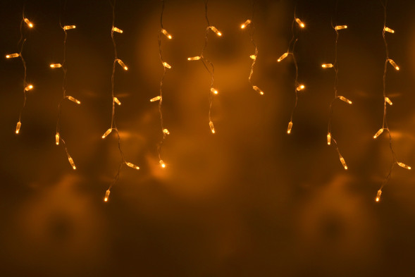Светодиодная бахрома 108 желтых LED ламп, 3*0.6 м., 220В, статика, прозрачный провод ПВХ, Teamprof (TPF-i3*0.6-CT/Y) 